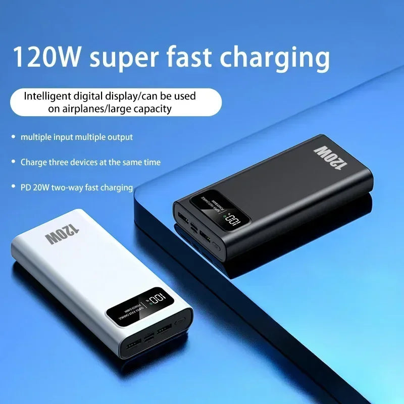 Xiaomi 200000mAh power bank with 120W fast charging, LED display, and high capacity for phones.