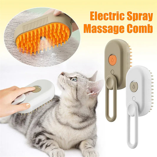 3-in-1 Electric Pet Steam Brush – Grooming, Hair Removal & Massage Comb for Cats & Dogs