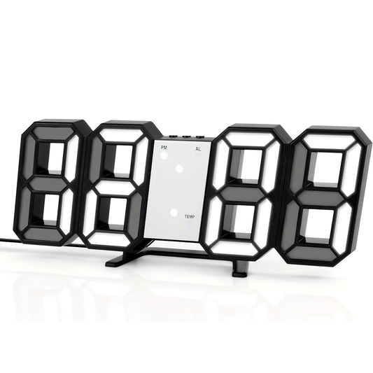 3D LED Digital Wall Clock – Modern Alarm Clock with Time, Date & Temperature Display