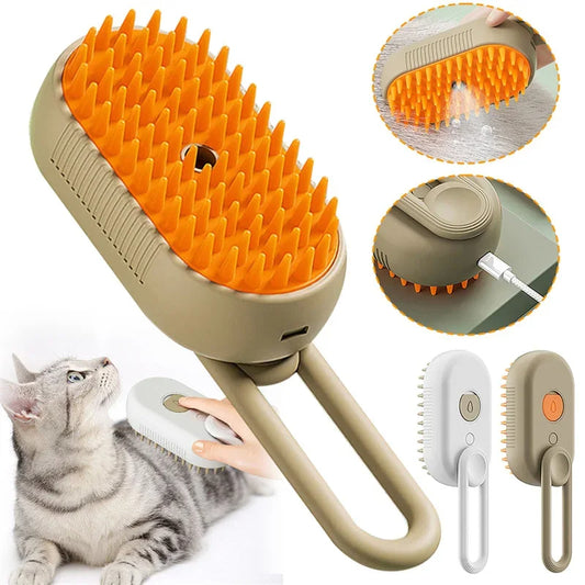 3-in-1 Electric Pet Steam Brush – Grooming, Hair Removal & Massage Comb for Cats & Dogs