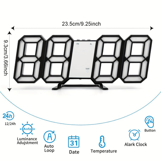 3D LED Digital Wall Clock – Modern Alarm Clock with Time, Date & Temperature Display