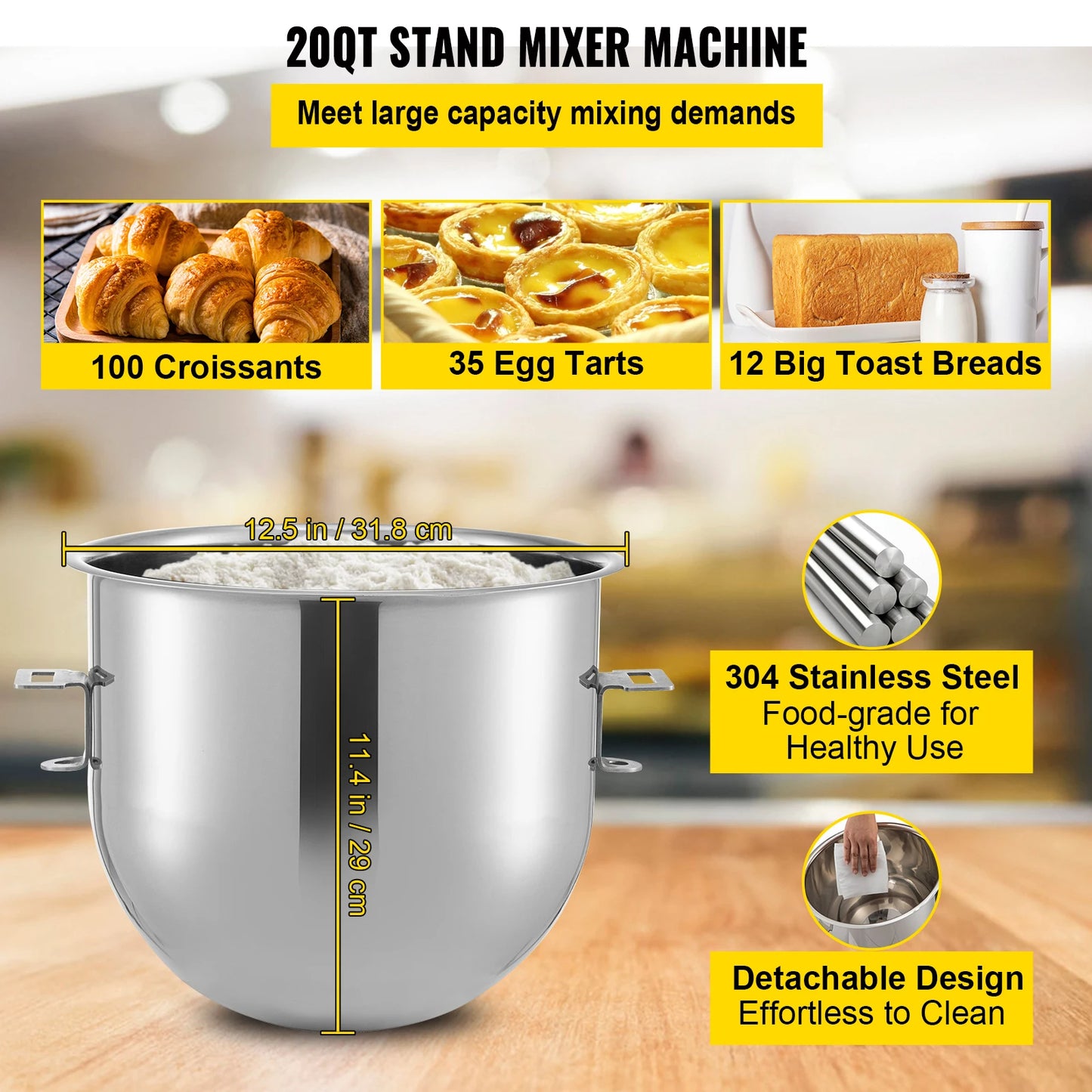 The VEVOR 20Qt Stand Mixer is a powerful 1100W commercial kitchen machine for mixing dough, whipping, and baking tasks.