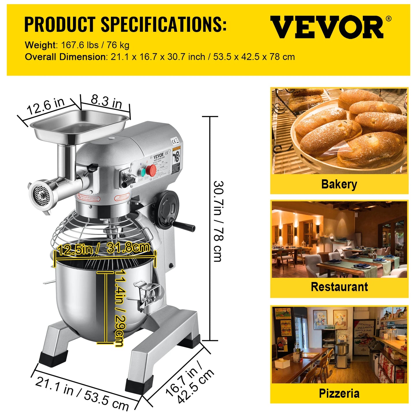 The VEVOR 20Qt Stand Mixer is a powerful 1100W commercial kitchen machine for mixing dough, whipping, and baking tasks.